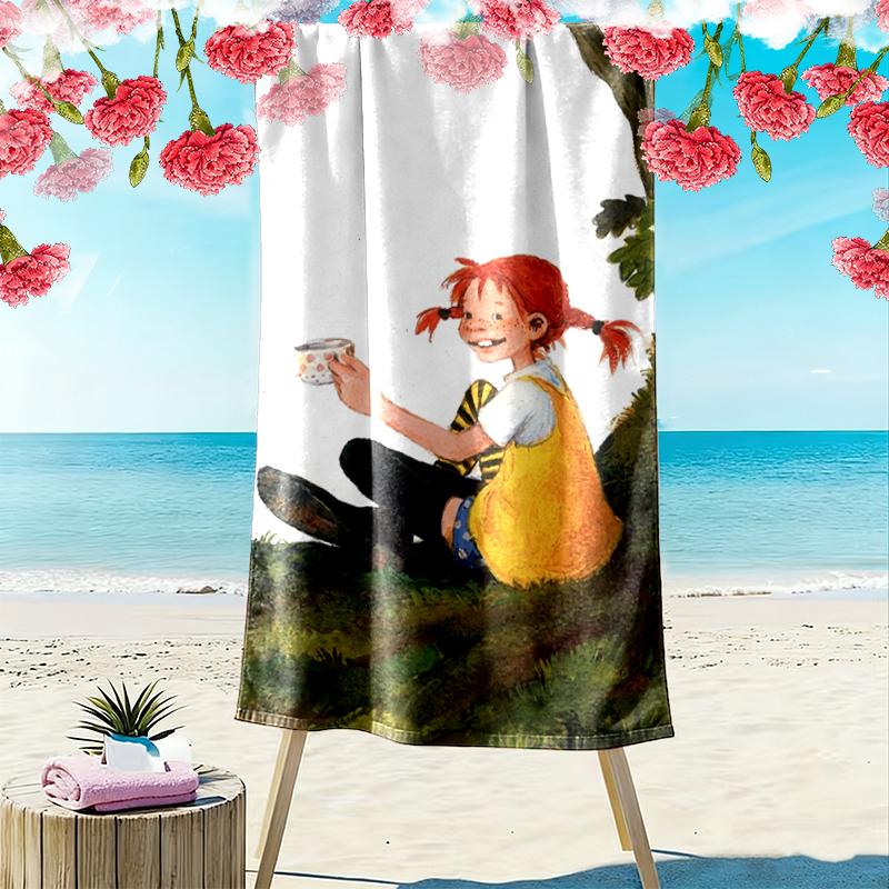 Pippi Langstrumpf Print Beach Towel, Large Soft Quick Dry Towel for Beach Camping Swimming