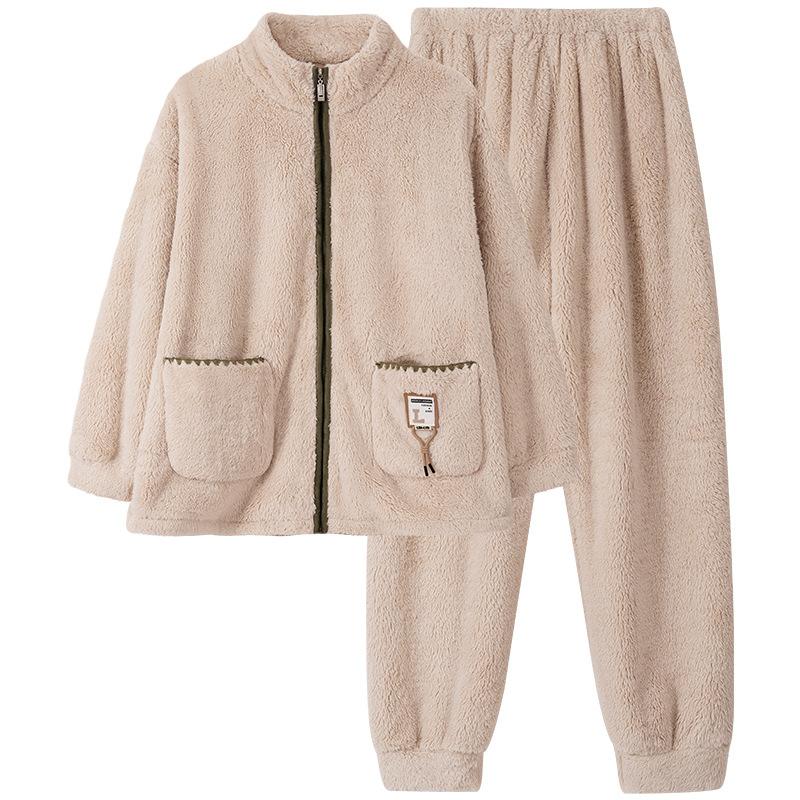 Парная пижама женская осенне-зимняя из кораллового флиса, утолщенная флисовая теплая фланелевая на молнии, мужской комплект для дома
