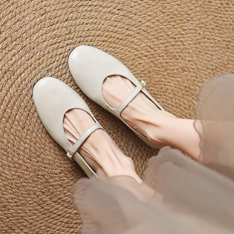 Krazing Pot Кожа коровы весна лето размер 41 толстый низкий каблук плоский с круглым носком женские неглубокие балетки