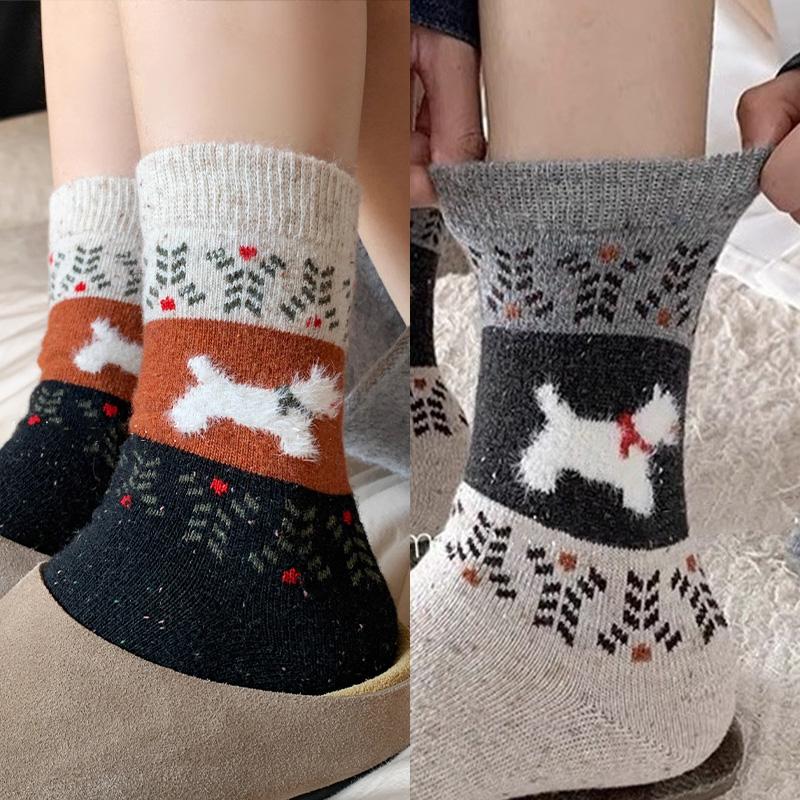 1/2/5 пар Новые Модные Осенние Зимние Носки Средней Длины с Мультяшным Рисунком Собаки Плюшевые Женские Носки Сладкие Милые Чулки Рождественские Подарки