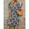Women's Dress Summer Fashion Printed V Neck Short Sleeve Loose Dresses