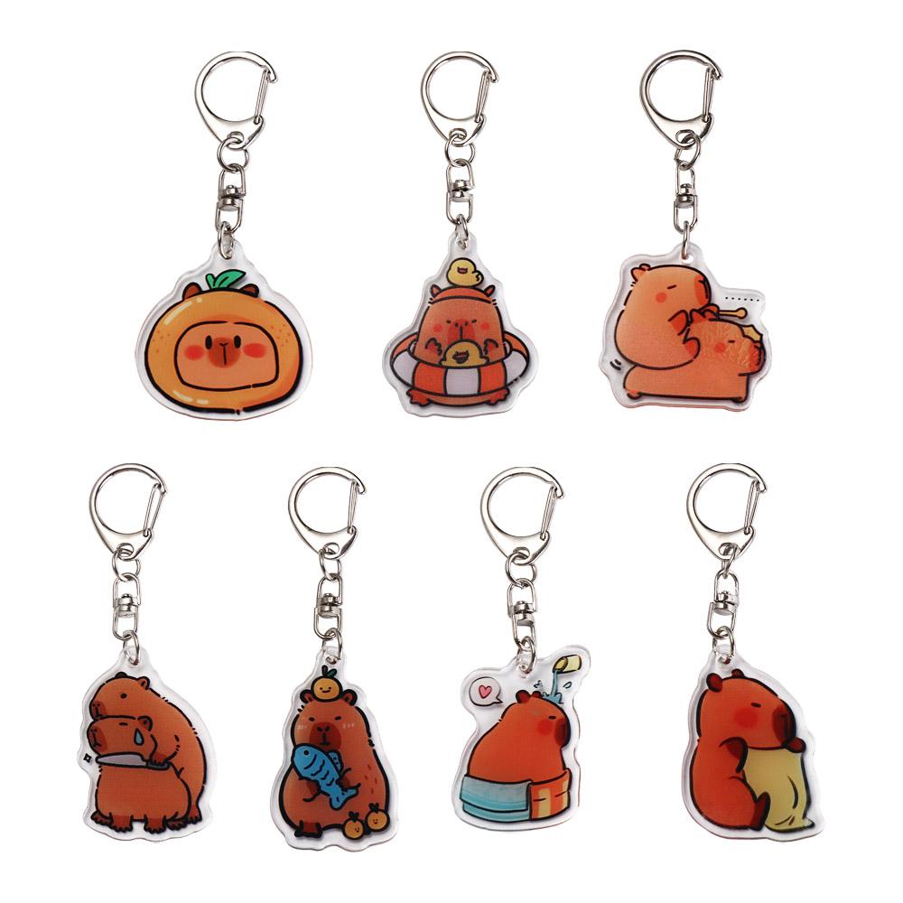 Cartoon Capybara Cartoon Capybaras Keyring Acrylic Kapibala Keyrings  Hanging Accessory