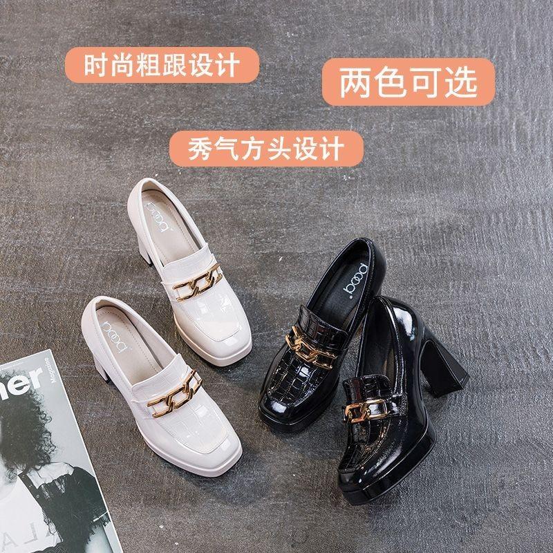 Модные весенние модные туфли на высоком каблуке осенние новые женские туфли на толстой платформе туфли-лодочки в британском стиле женские туфли без застежек с квадратным носком офисные туфли для женщин