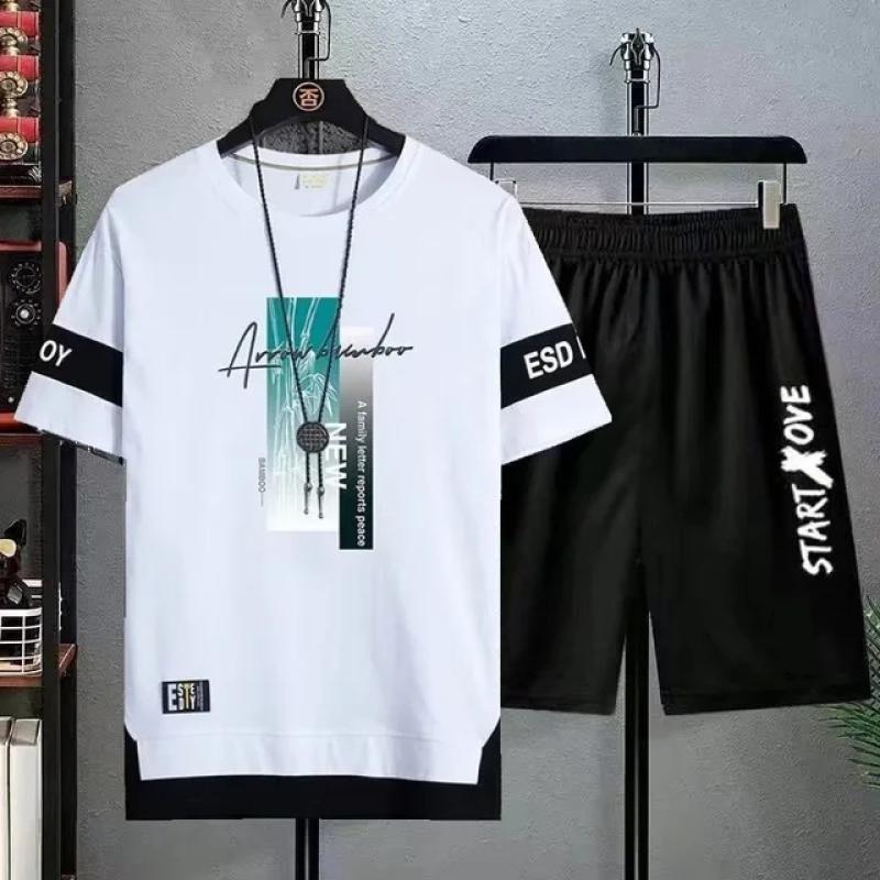 Men's T-shirt Sets Fashion Casual Tee Beach Shorts  Suit for Men Summer Harajuku Male Streetwear Sports and Leisure Tops Clothes