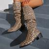 Leopard Print High Leg Women's Boots 2025 Autumn and Winter New Style Pointed Low Heel Sleeve Western Cowboy Boots Size 35-43