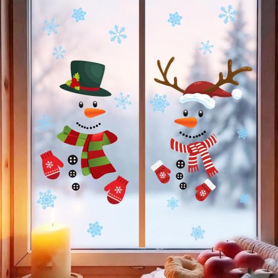 Seasonal Window Decorations 2Pcs Christmas Snowman Static Stickers, Simple Double Clings, Festive Clings PVC Waterproof Decals for Home Glass