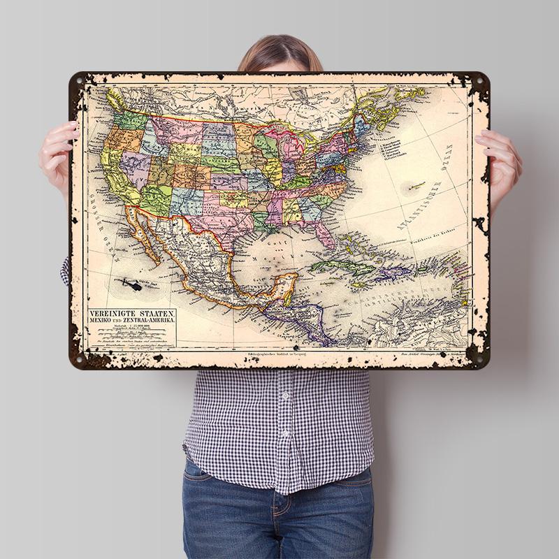 Map USA Decoration Home Decor Living Room Accessories House Vintage Decorations Wall Art of Murals Custom Plate Interior Items