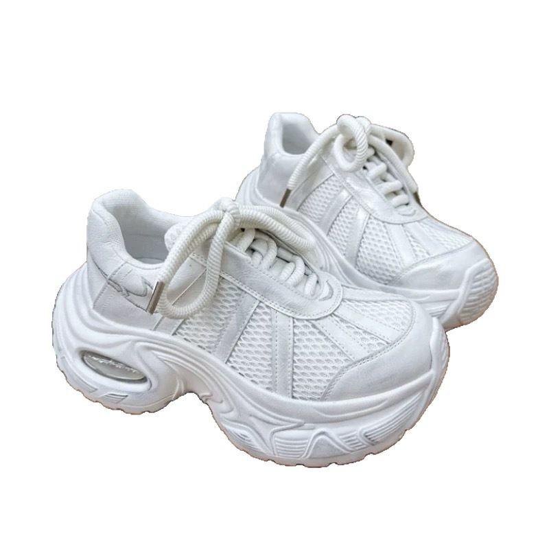 Отполированные и старые туфли на толстой подошве для женщин 2025 года, новые модели для весны и лета, подчеркивающие маленькие ноги и увеличивающие рост, сетчатые, дышащие, спортивные и