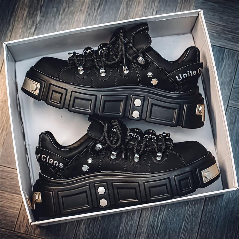 Мужская обувь для скейтбординга в стиле панк с металлическим трендом на платформе и заклепками, нескользящая повседневная спортивная обувь на шнуровке