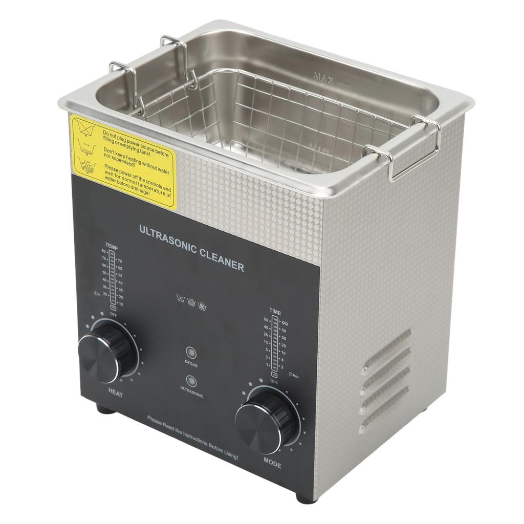 2L Ultrasonic Cleaner with Timer Heater Degas Mode Stainless Steel Multiple Vent Holes Double Fuse