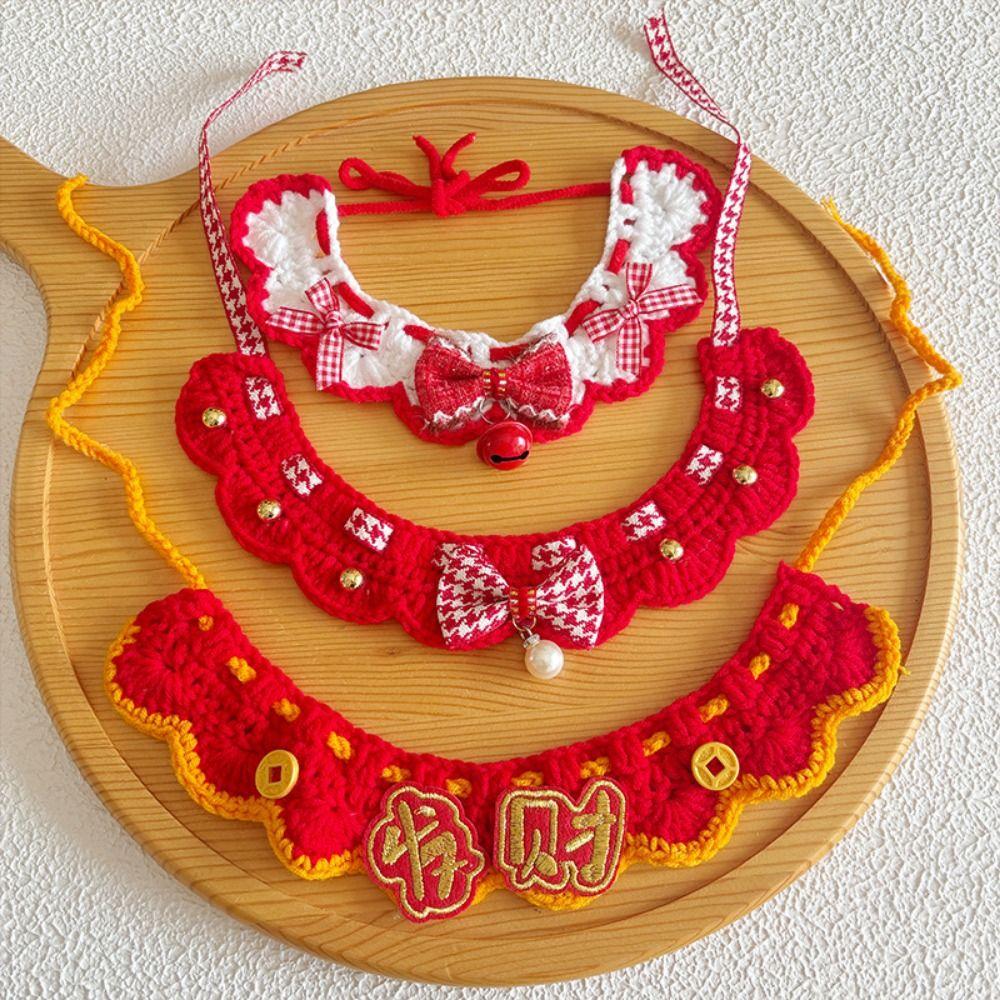Handmade Cat Knitted Scarf Cartoon Puppy Collar Festive Gifts Chinese Style Pet Scarf Winter