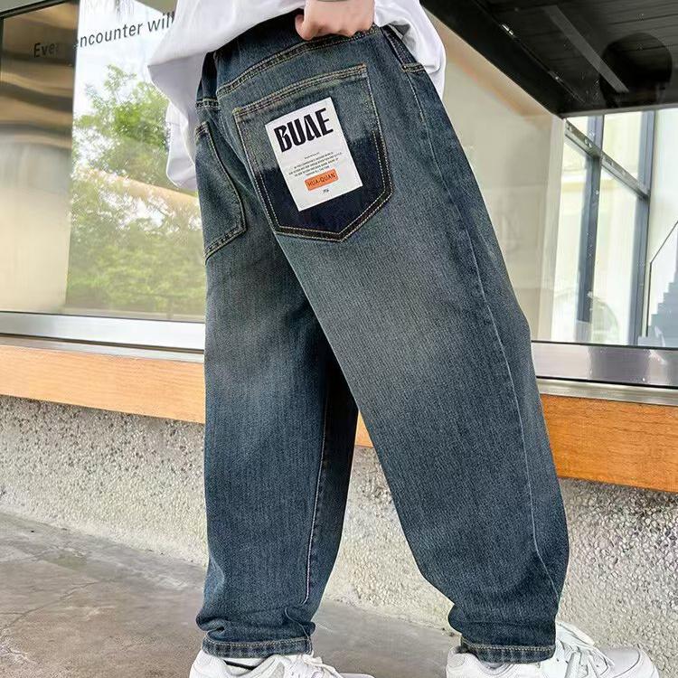Мальчиковые брюки Мальчиковая одежда Свободные джинсы Модные свободные брюки с прямыми штанинами Весна и осень