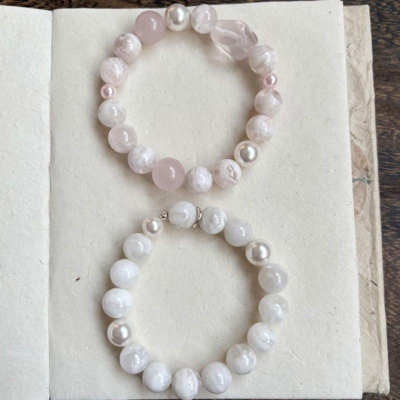 Handmade Lavender Amethyst Rose Quartz Bracelet Love Attraction Natural Crystal Beaded Jewelry