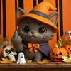 Halloween Cat Figurine Middle Finger Mini Cat Statue Desktop Wizard Hat Cat Ornament for Home Desk Shelf Mantel Party Decoration