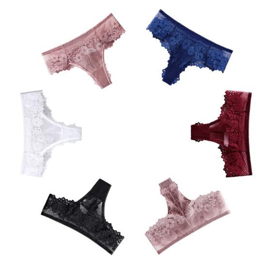 Women Panties See-through Hollow Out Lace Solid Color Low Waist Soft Breathable Anti-septic Elastic Lady Underpants Briefs