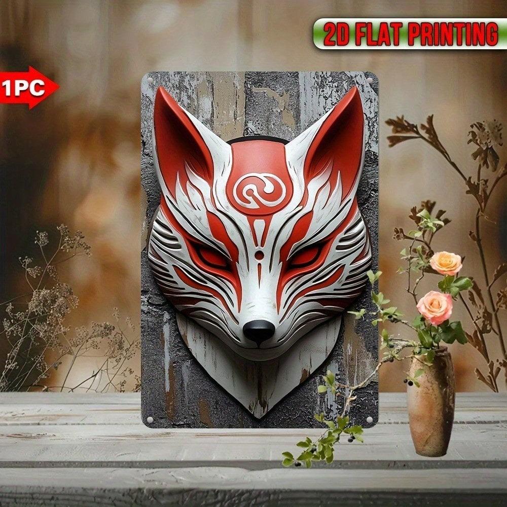 Metal Fox Mask Wall Decor Weatherproof Garden Statue Anbu Style Indoor Outdoor Iron Plaque
