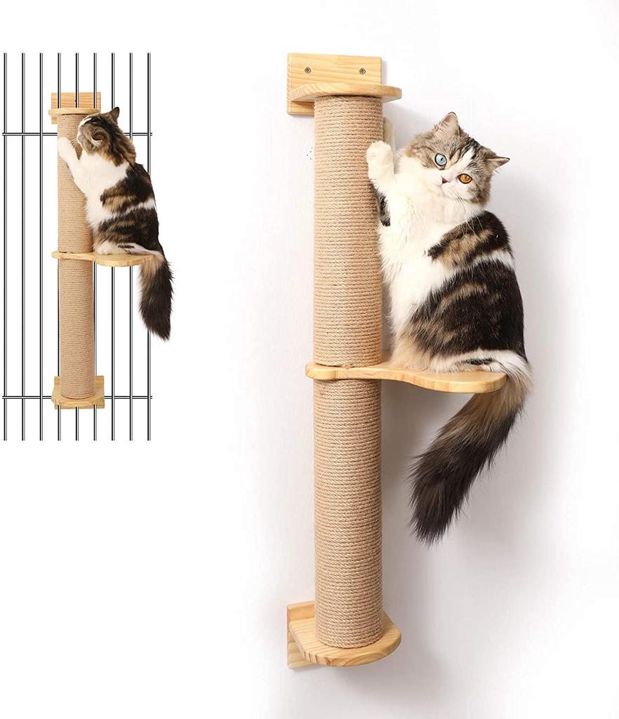 FUKUMARU Cat Activity Tree Scratch with Post Wall Mount Jute Scratcher Pine Hammock