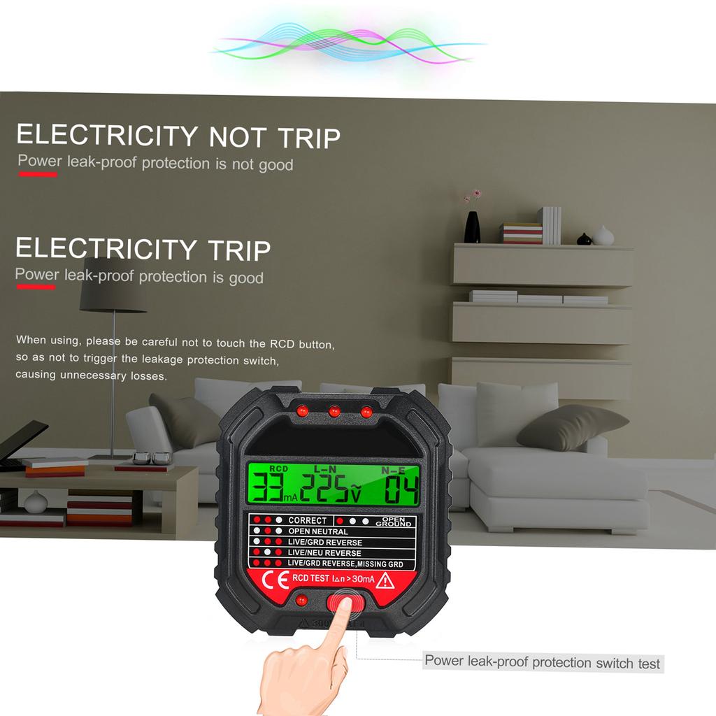 Outlet Tester with Voltage Display 90-250V Socket Tester Automatic Electric Circuit Polarity Voltage Detector Breaker Finder HT1