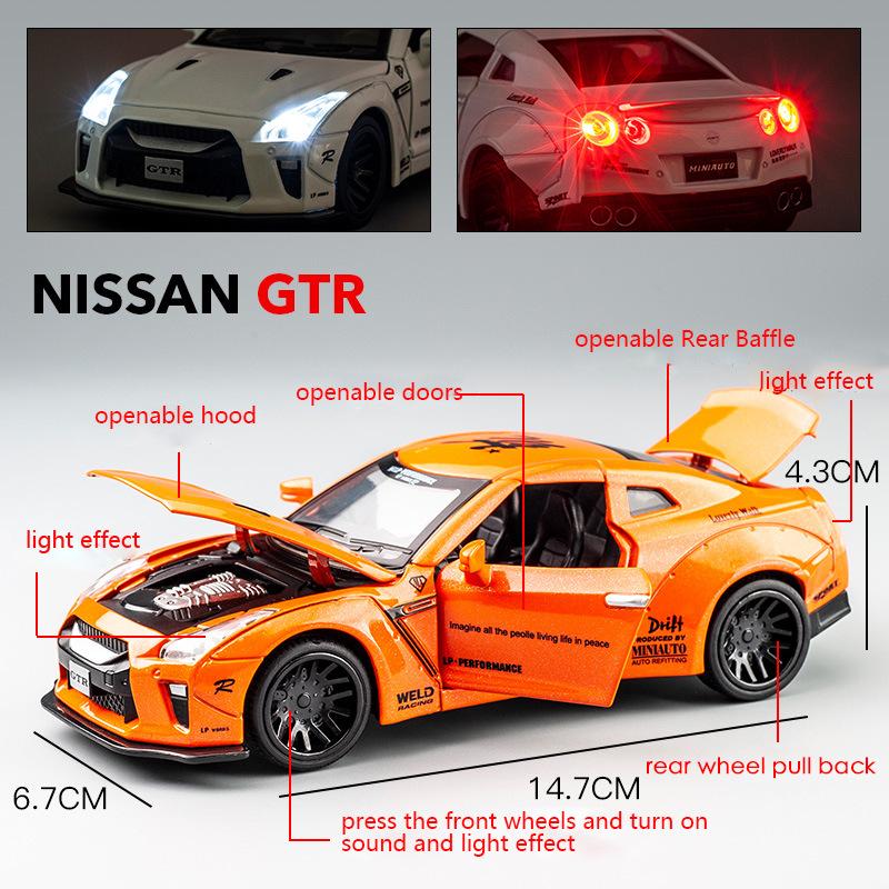 1/32 масштаб GTR Nismo, литая под давлением модель автомобиля, игрушечный автомобиль с откатным механизмом, звуком и светом для детей, коллекция подарков для мальчиков и девочек