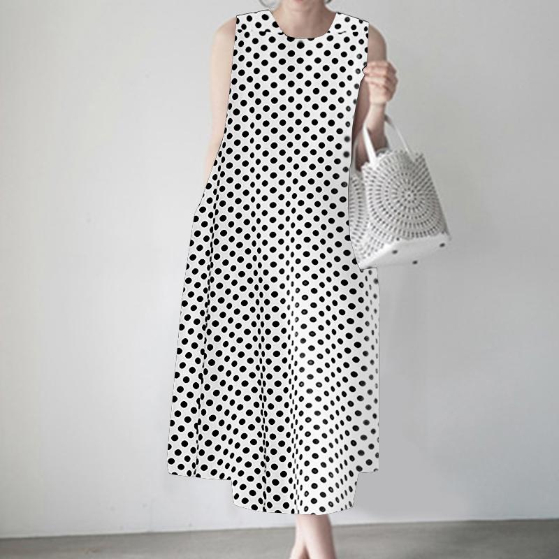 ZANZEA Женское повседневное платье без рукавов с круглым вырезом и принтом в горошек