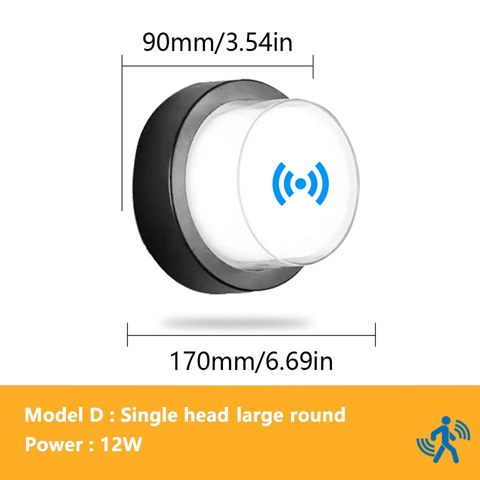6 Вт 12 Вт Водонепроницаемый светодиодный настенный светильник IP66 для внутреннего и наружного использования, с радарным датчиком движения, для крыльца, домашний бра, декоративное освещение