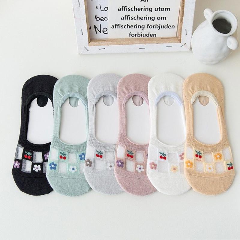 Women Mesh Flower Socks Silicone Anti-slip Invisible No Show Socks Summer Ultra-thin Breathable Sock Low Cut Boat Socks