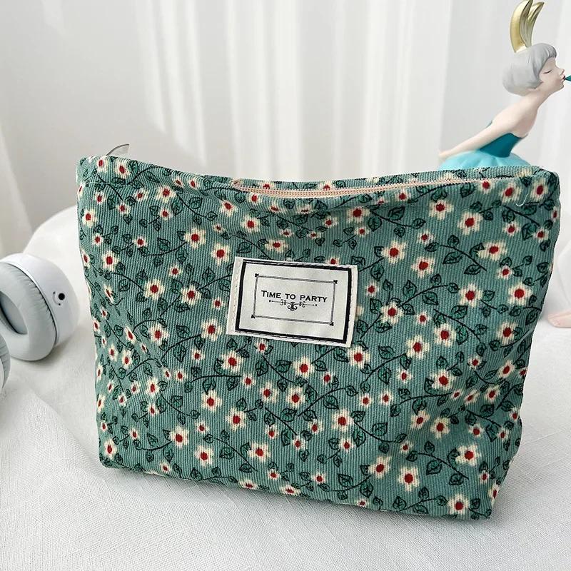 Corduroy Makeup Bags for Women Floral Print Cosmetic Bag Pencil Case Travel Toiletry Bag Storage Bag Organizer Beauty Case