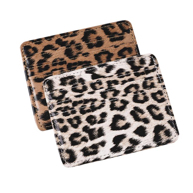Women Leopard Print Card Wallet PU Leather Multi Slot ID Credit Card Holder Case Ultra Thin Card Sleeve