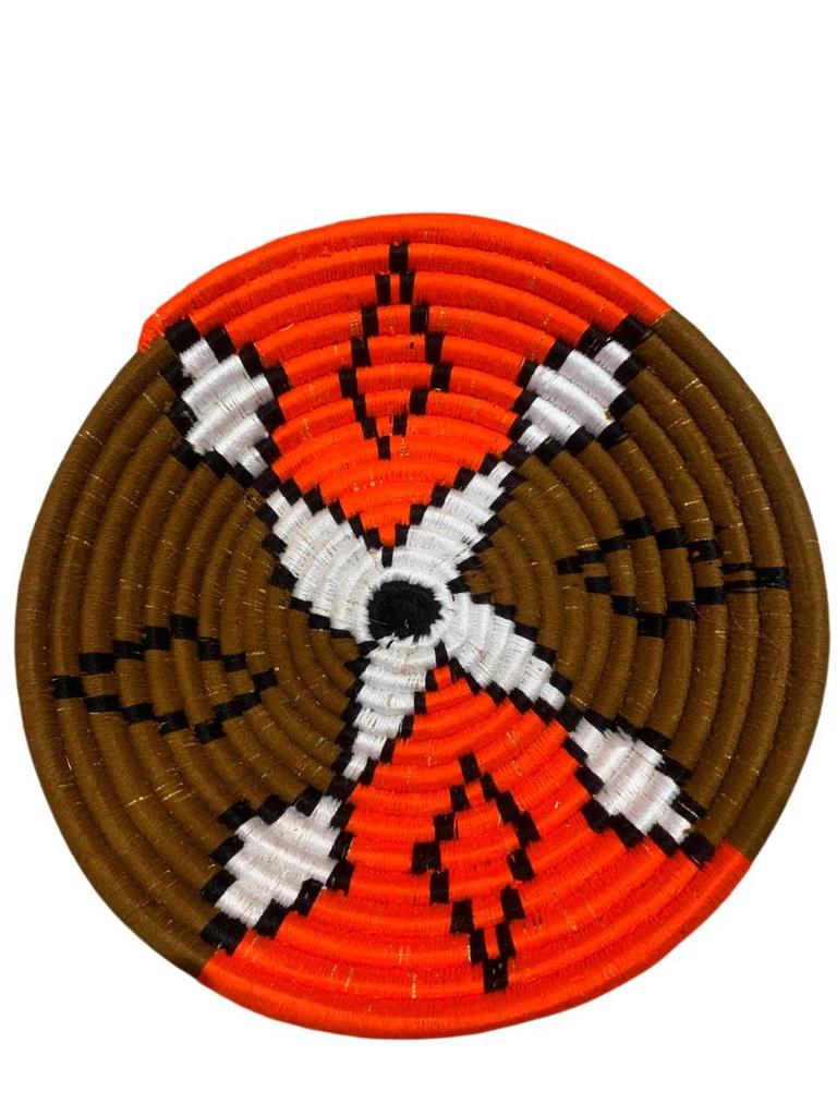 Handmade Moroccan Wicker Tray – Traditional Berber Weaving In Brown, Orange, and White