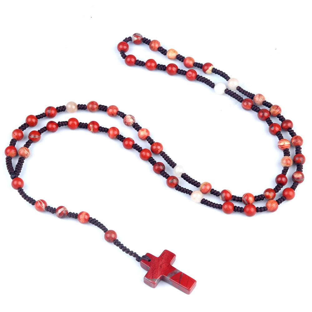 6mm Natural Crystal Agate Cross Pendant, Woven Beaded Gemstone Charm for DIY Jewelry Making