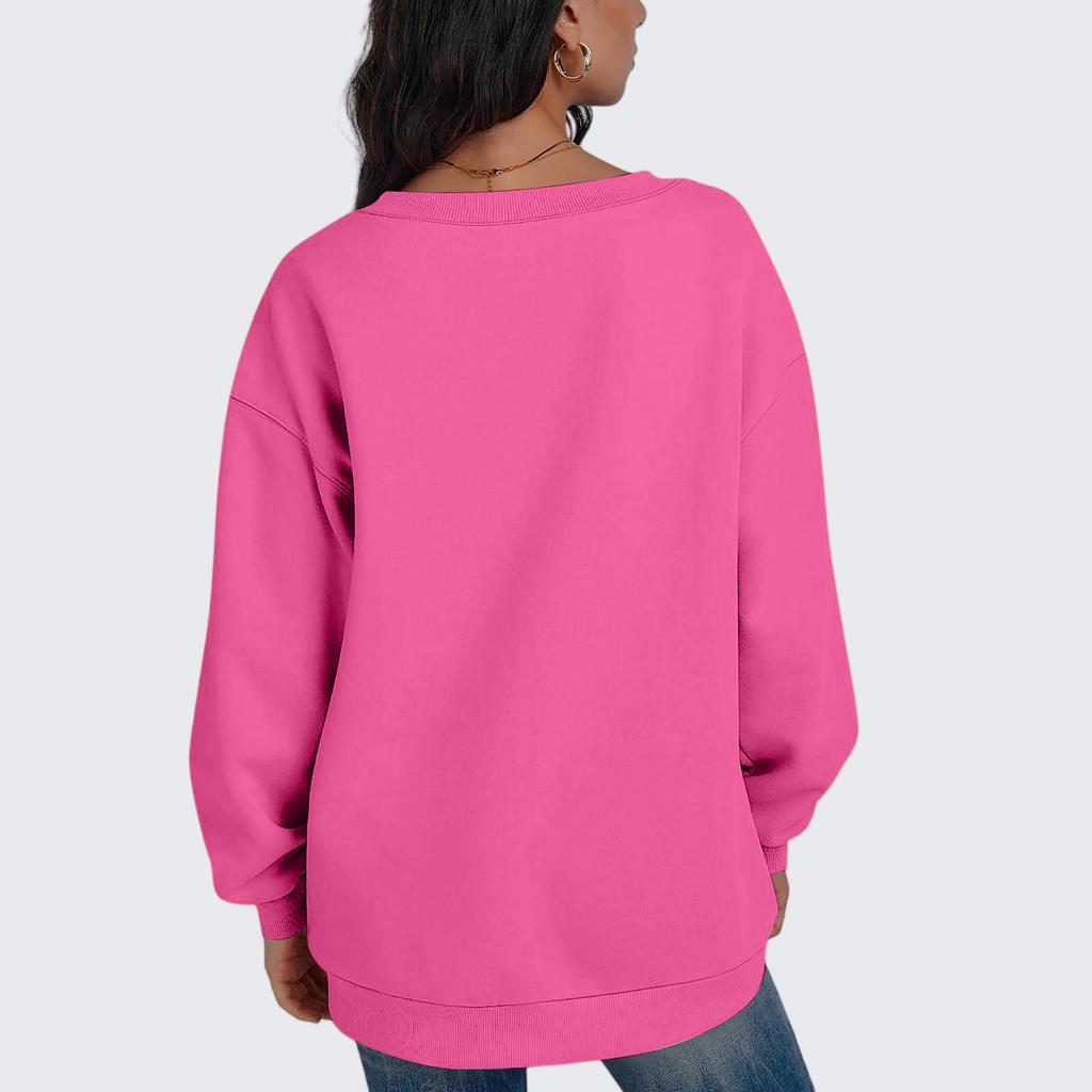 Ladies Long Sleeve Solid Color V-neck Sweatshirt