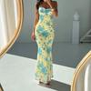 Women's Temperament, Elegant and Fashionable Printed Slim Hip-packing Suspender Long Dress