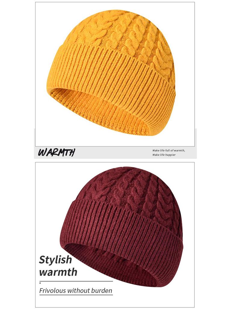 Зимняя вязаная шапка бини с ушками - Шерстяная шапка для женщин/мужчин, визуально стройнящая лицо