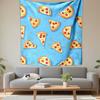 Pepperoni Pizza Pattern On Blue Patterned Tapestry Decorative Wall Hanging, Home Bedroom Living Room Decor