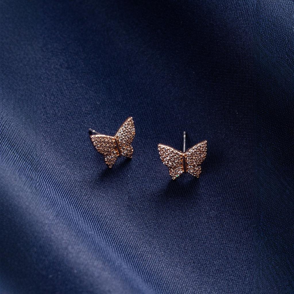 Серьги-гвоздики из стали, Япония и Корея, простые высококачественные серьги-гвоздики с цирконом в форме бабочки, женские универсальные модели, заводская оптовая партия