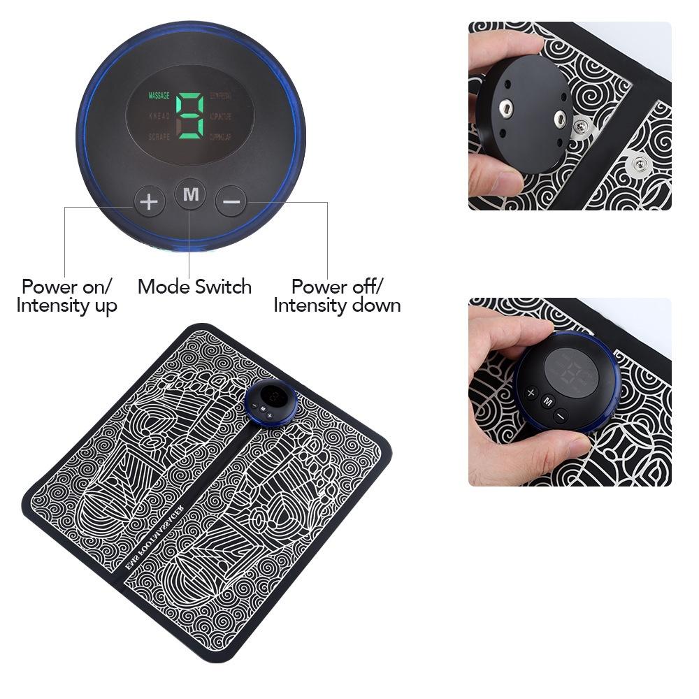 Массажный коврик для ног, зарядка через USB, светодиодный цифровой дисплей, 19 режимов, 8 передач, EMS, электрический массажер для акупунктурных точек ног, подушка для снятия мышц