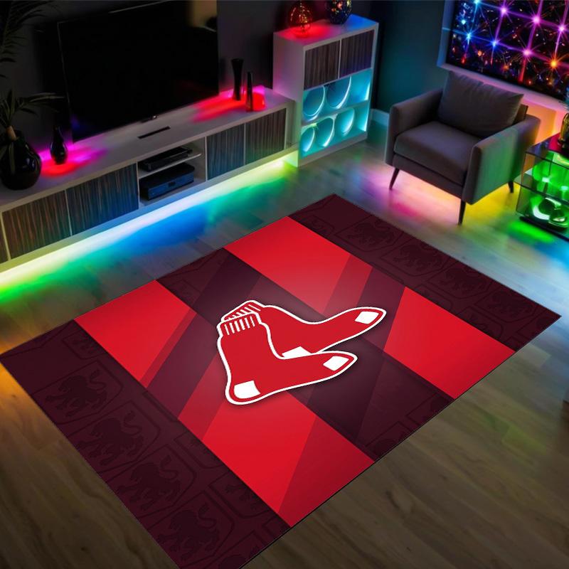 Boston Red Sox Design Crystal Velvet Carpet Cozy Non?Slip Printed Rug For Bedroom Living Room Entrance