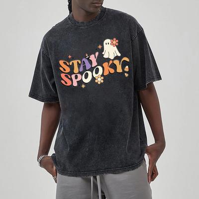 Футболка Stay Spookr с буквенным принтом для женщин Y2k, свободные хлопковые футболки, минималистичный дизайн, повседневный топ с коротким рукавом