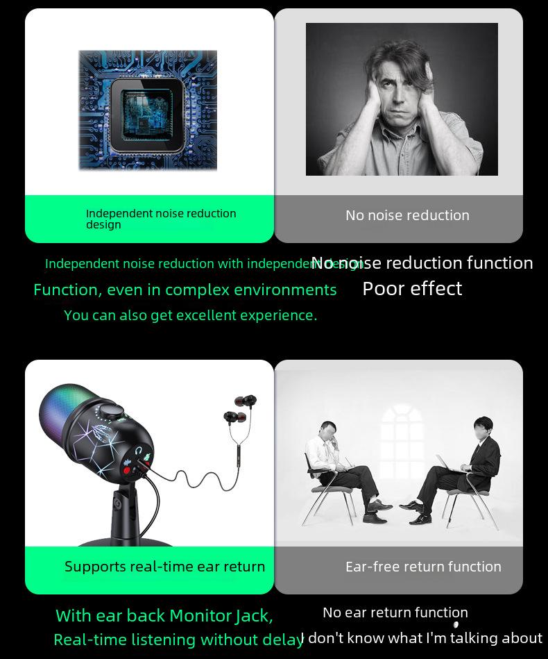 Конденсаторный USB-микрофон V5 RGB — шумоподавление для ПК, мобильных устройств, живого караоке и игр.