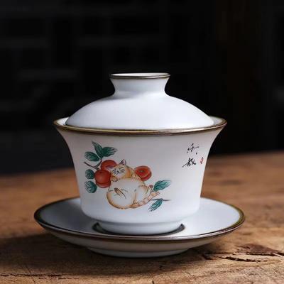 LUWU Керамическая чайная супница Gaiwan Cute Cat 160 мл