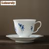 145ml Pure Hand-painted Butterfly Orchid Coffee Cup Saucer Set Dehua White Porcelain Cappuccino Latte Cup Oatmeal Breakfast Mug