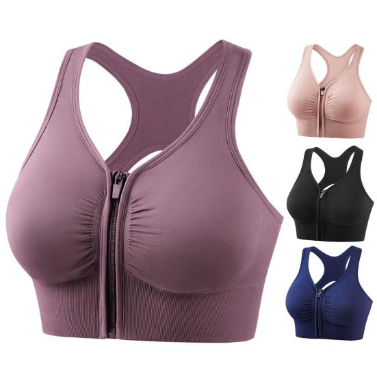 Bra Front Zipper Closure Solid Color Vest Type Hollow Out Back Adjustable Shockproof