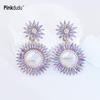 Rainbow Sunflower Hoop Earrings Dramatic Fringe Earrings with Shiny Rhinestones Party Ear Jewelry PD785