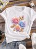 (Asian Size) Flower Cute 90s Clothing Casual Print Lady Women Tee Top Flower Fashion Short Sleeve T Shirt Female Graphic T-shirts