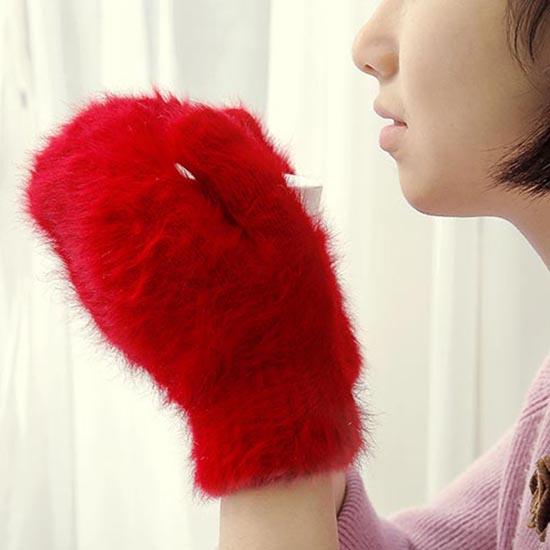 Женские эластичные перчатки с длинными пальцами, милые перчатки из кроличьей шерсти, женские зимние варежки, модные однотонные варежки, утепленные теплые перчатки