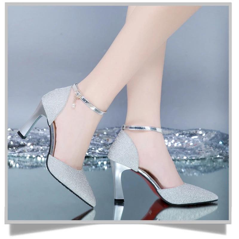 Fashion High Heels Women 2024 Spring Summer Fall New One-button Pointed Single-shoe Fashion High-heeled Sandals Women Sandals