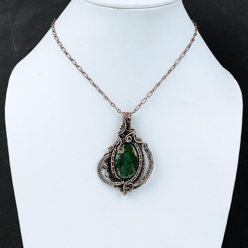 Подвеска из куприта и хризоколлы, чудесный кулон из драгоценного камня, подвеска из медной проволоки, подвеска ручной работы, дизайнерское ювелирное изделие из меди, подарок на помолвку