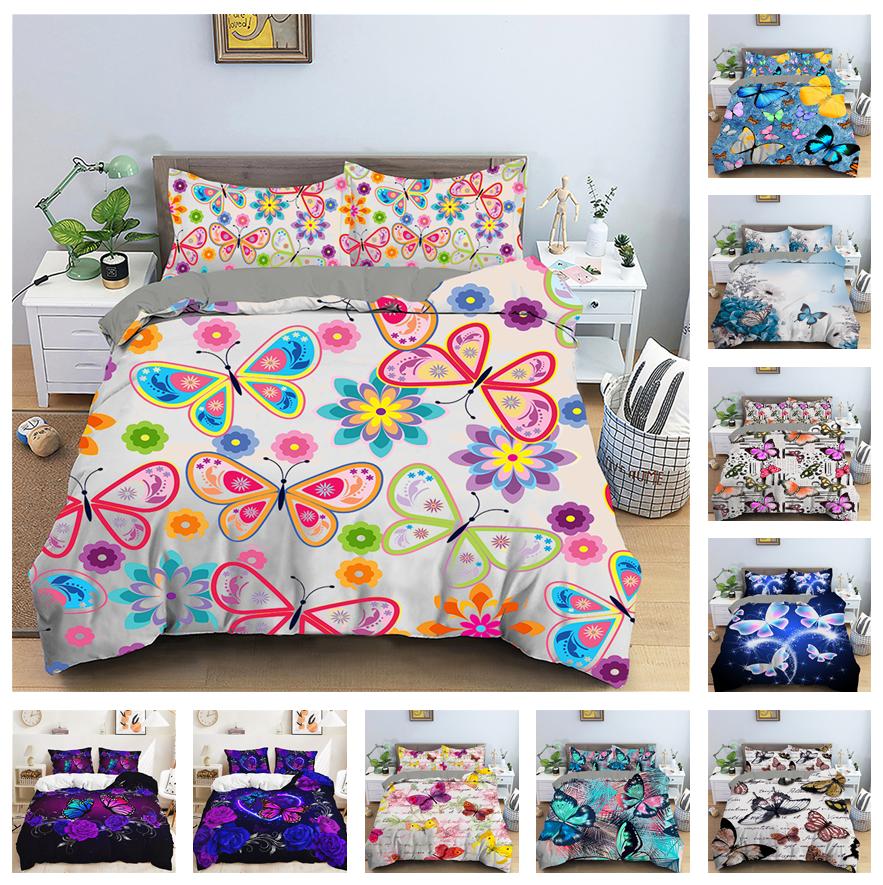 Комплект постельного белья с 3D цифровой печатью, красочный пододеяльник с принтом бабочки, наволочка AU180 * 210, мягкая комната для девочек, домашнее украшение на молнии