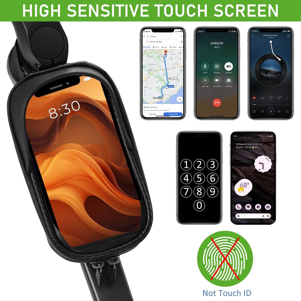 Lightweight and Compact Bicycle Frame Bag with Smartphone Rain Sun and Small Item Holder, Cover, 6.5-inch High-sensitivity Touchscreen, Visor,