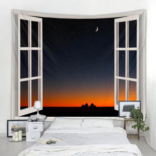 Пейзажная иллюстрация гобелен звездное небо за окном настенный висит богемный хиппи украшение дома простыня с принтом